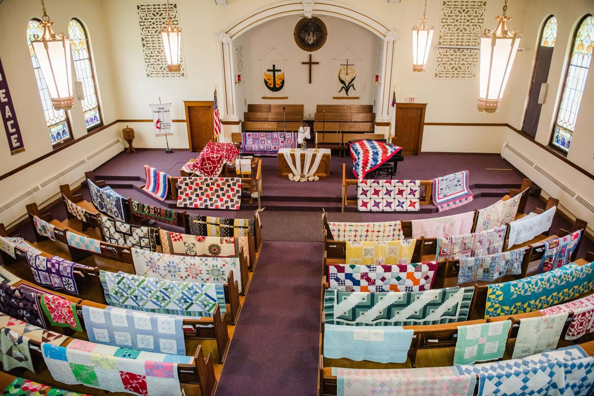 Airing of the Quilts at a Winterset church