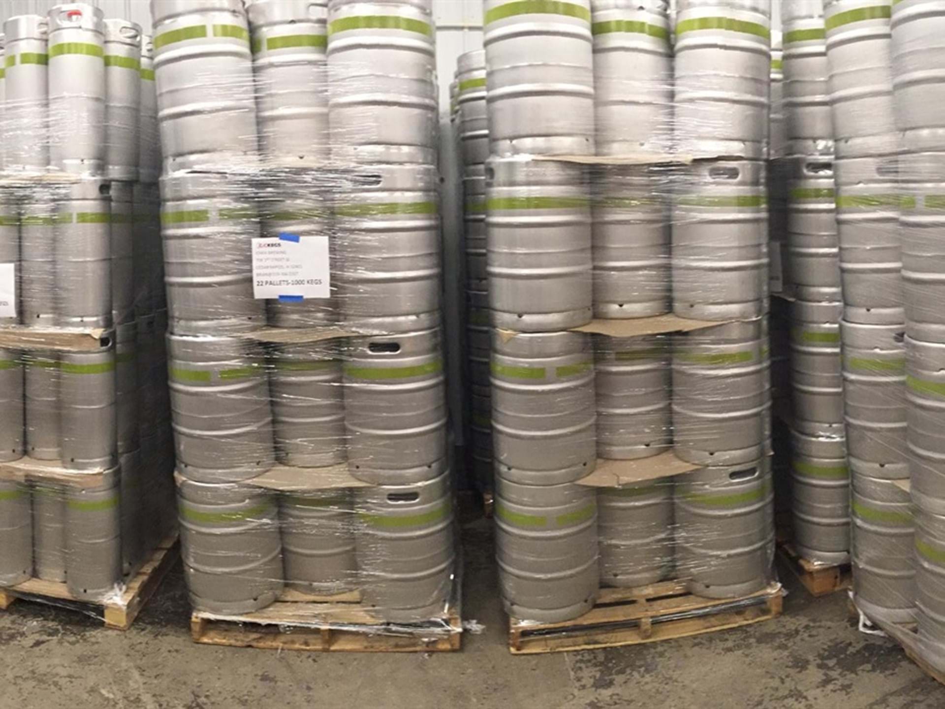 Stacks of empty kegs ready to be filled