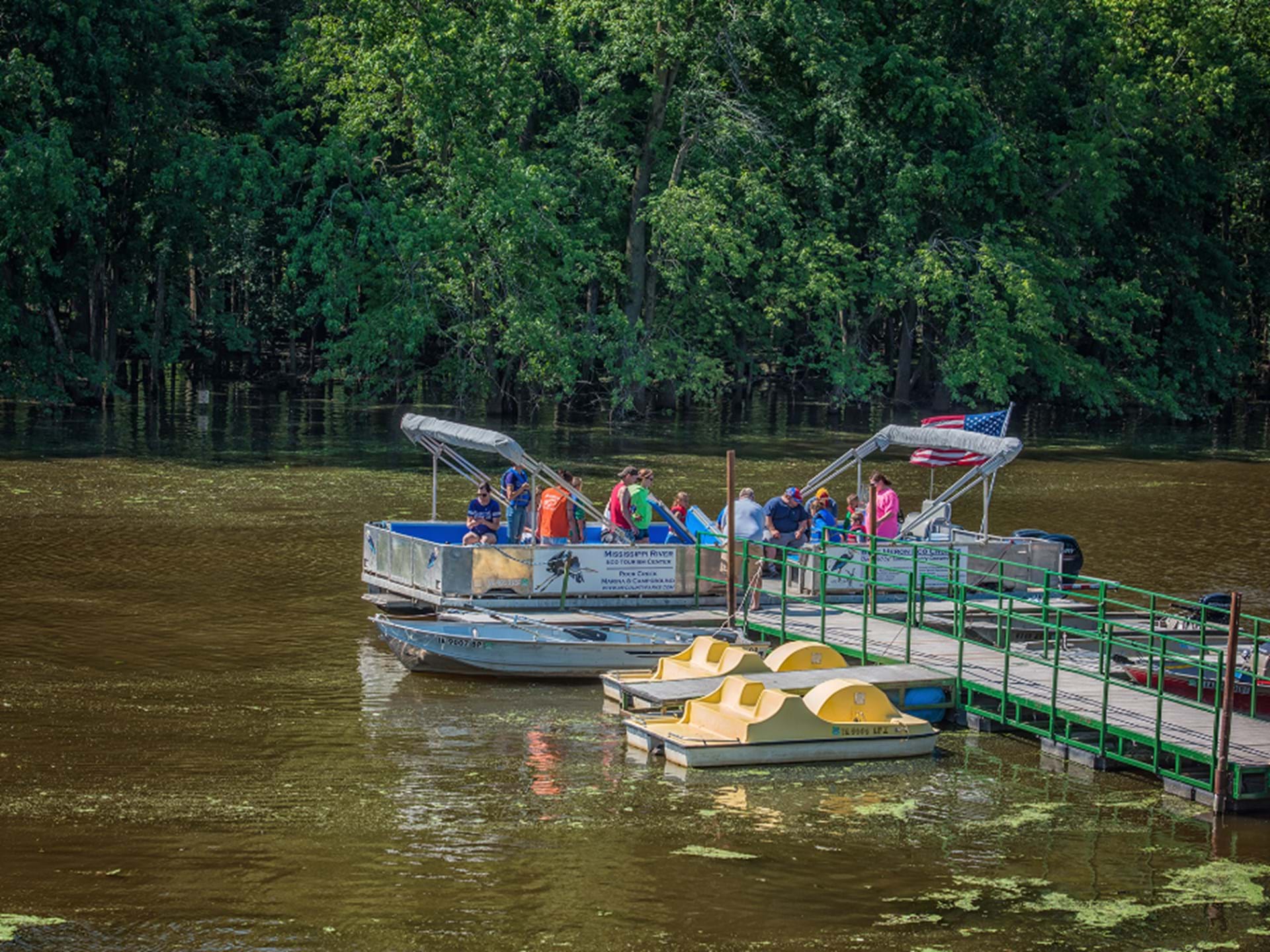 Rock Creek Marina, located at the Mississippi River backwaters. Photo by Clinton CVB